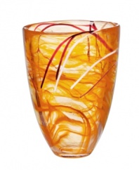 With a fiery orange haze and hand-applied bands of eye-catching color, each Contrast vase from Kosta Boda is completely unique. A simple shape showcases each stroke and swirl with bold artistry.