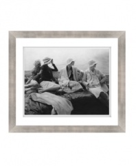 Put your home on a nautical course. A little old-fashioned fun on the water, the Yachting art print captures four elegant women gazing back toward the shoreline. With a simple wooden frame from Lauren Ralph Lauren.
