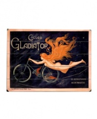 Get your wheels turning with this racy French ad-turned-sign for Cycles Gladiator. Making its debut during the late 19th century cycling craze, it'll still turn heads today in the powder room or master suite.