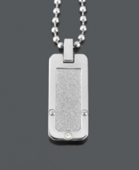 Push your style to the limits with this military-inspired look. Features a dog tag pendant with a textured finish and round-cut diamond accents. Bead chain and pendant crafted in stainless steel. Approximate length: 24 inches. Approximate drop width: 1-7/20 inches. Approximate drop length: 2 inches.