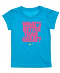 Get it in writing. Show off her competitive side without saying a word in this graphic tee shirt from Nike.
