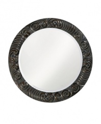 With a handsome antique-black finish and elaborate carved detail, the Brianna mirror from Howard Elliot rounds out master bath or bedroom decor with classic elegance.
