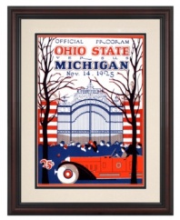 The Michigan-Ohio State rivalry goes way back, so serious Wolverines fans will appreciate this vibrant cover art from their 1925 football program. Vibrant, restored colors and a classic cherry-finished frame help get you all fired up before the big game.