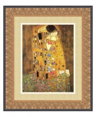 Transform a room with the tight embrace of two lovers. A symbol of romance and among Klimt's most famous work, The Kiss is famous for its sensual imagery and sumptuous gold patterns. With an intricately embossed gold frame with black trim.
