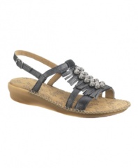 A comfortable classic to pair with all your casual summer looks. The Laze slingback sandals by Hush Puppies feature the brand's signature comfort features, along with sassy fringe and beading.