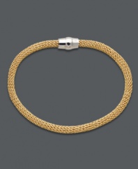 Love to layer? Studio Silver's chic mesh bracelet works wardrobe magic. Crafted in 18k gold over sterling silver, this contemporary style looks marvelous alone, or paired with your favorite bracelets and bangles. Approximate length: 7-1/2 inches.