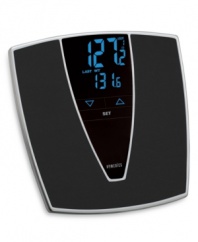 A step in the right direction. This sleek, smart scale displays current, last and percent of weight loss, helping you live a healthier lifestyle by keeping a precise record of your slim-down process. One-year warranty. Model SC-373.