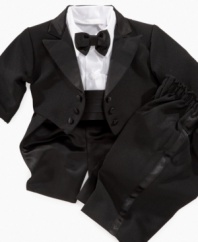 Save the last dance! He'll be the most dashing gentleman at the party in this adorable baby tuxedo from Haddad Bros.
