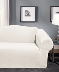 Fresh. Modern. Versatile. Featuring an allover geometric oval pattern, the Stretch Stone loveseat slipcover from Sure Fit gives your furniture a contemporary look, instantly! Ultrasoft stretch fabric is designed to cover hard-to-fit pieces with ease.