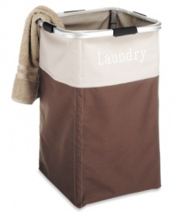 This helpful laundry hamper is made to suit your needs with it's versatile shape that collapses when not in use. Features the word Laundry on the front.