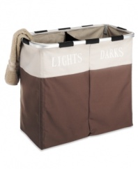 The key to keeping organized? Make it easy! This collapsible hamper features two clearly-labeled compartments that make it easier than ever keep light and dark clothes separate for washing.