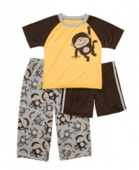 No matter the temperature, he'll be ready to have a swinging good time in this shirt, shorts and pants set from Carters.