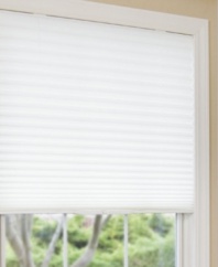 Get a custom look at an affordable price with the Easy Touch® Fabric Pleated Shade. Just cut to your desired measurements and shades filter light and help provide insulation to promote energy efficiency. Optimum for safety, these cordless shades glide up and down at the touch of a button. Inside/outside mount.