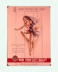 A study in graceful femininity, this wooden sign touts the New York City Ballet circa 1952. Poised and en pointe on a rosy pink backdrop, an elegant dancer evokes an evening full of extraordinary beauty.