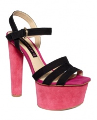 Haute to trot. If these shoes don't get noticed, nothing will. The Shooop sandals from STEVEN by Steve Madden feature a towering platform heel and a hot pink and black combo that takes colorblocking to a whole new level.