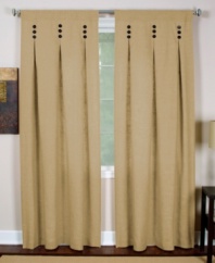 A streamlined design with inverted pleats gives the Murano window panel a modern sensibility. Wooden buttons stacked in sets of three accent this linen-like panel in solid neutral shades. With back tabs for easy hanging and a sleek finish.