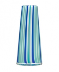 With a retro feel and stripes of cool seaside colors, the beach-inspired Cabana vase brightens any space with irresistible style. Designed by Ludvig Lofgren for Kosta Boda.