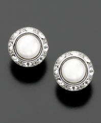 Versatile glass pearl (4 mm) earrings from Lauren Ralph Lauren with pretty cubic zirconia are perfect for work or play.