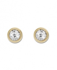 Pretty as a picture! Swarovski's framed crystal stud earrings are equally chic for a day at the office or a night on the town. Made in gold tone mixed metal. Approximate diameter: 1/2 inch.