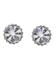 Add sparkle in shine in an instant. These glittering studs by Betsey Johnson feature round-cut Czech glass set in silver tone mixed metal. Approximate diameter: 3/4 inch.