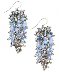 A touch of the bubbly! c.A.K.e. by Ali Khan's chic cluster earrings feature a pale blue mix of glass beads and crystals. Set in silver tone mixed metal. Approximate drop: 2-1/8 inches.