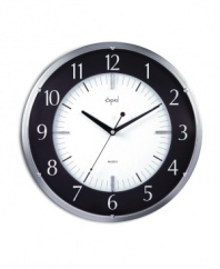 No tick, no tock. This sound-free wall clock offers smart, contemporary design with a white dial and glass dome highlighting every hour in the day. With silvertone case.