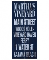 Perfect for a seaside home, the Martha's Vineyard transit sign highlights some of the most-loved summertime destinations in the Northeast. Distressed birch gives it an extra-beachy feel.