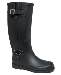Dirty Laundry's Roadhouse Rain Boots are a unique look for rainy days with a leather-look upper, man-made shearling touches, buckle embellishments and an adventurous silhouette.