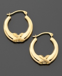 An eye-catching combination of polished and satin-finished 14k gold makes these X hoop earrings a beautiful buy. Approximate diameter: 1/2 inch.