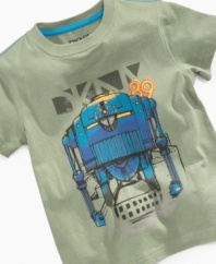 Who says man and machine can't work together? He'll prove everyone wrong in this fun, comfortable graphic tee from DKNY.
