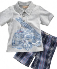 Full of possibilities. Encourage him to be anything he wants with this cute firetruck polo shirt and plaid short set from Kids Headquarters.