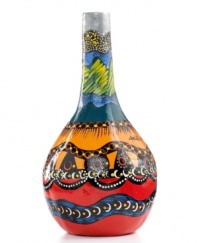 Depicting everything from sea to sky, the handcrafted and artfully hand-painted Charlotte 1 vase gets noticed in any room. A fun shape and vibrant acrylics make it hard to believe it's simply papier-mache.