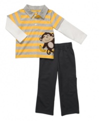 No reason to monkey around when it's time to get him ready. Just grab this cute shirt and pant set from Carters for a fun, fast solution.