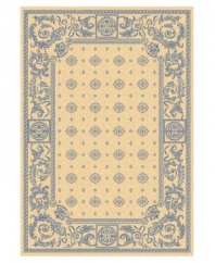 Borrowing from the beautiful tradition of courtyard styling in warm-weather locales, Safavieh's Courtyard collection has a distinctly Mediterranean feel. A special sisal weave allows for a superior clarity of detail, while enhanced polypropylene makes these rugs thankfully low-maintenance and durable. With a cornflower blue pattern, this cream-colored rug is chic, charming and classic all at once. (Clearance)