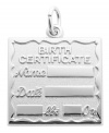 The perfect gift for the mom-to-be! Rembrandt's intricate birth certificate charm is crafted from sterling silver and will make the perfect addition to her favorite charm bracelet or necklace. Approximate drop: 1 inch.