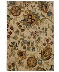 A field of fanciful florals is presented with bold lines and earthy autumn hues on this striking Sphinx area rug. Pairing a hard-twist nylon construction with a special dyeing technique, this transitional piece is designed to recreate the look and feel of the finest antique rugs.