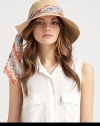 A floppy and fabulous warm-weather ready topper in soft, crisp canvas with a convertible brim and a colorful, removable scarf.CanvasBrim, about 4Imported