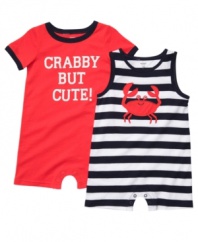 You'll want to pinch his cute cheeks when he's sporting one of these darling rompers from this Carter's 2-pack.