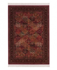 A richly colored, intensely detailed rug that instantly recalls the traditional patterned rugs of ancient Persia while also reflecting a modern sensibility and color palate. With features like 100% New Zealand semi-worsted wool and hand-knotted fringes, your Kashimar rug will be a treasured possession for years to come. 25-year limited warranty.