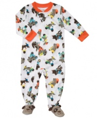 A wagging tail. He'll love sporting man's best friend around in this darling dog-themed footed coverall from Carter's.