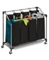 Separate the clean from the dirty, the colors from the darks, the delicate from the durable-this deluxe quad sorter makes space for all of your laundry needs. Featuring four lift-out mesh bags that are mildew-resistant, this heavy-duty steel sorter is set on wheels for easy access around the house.