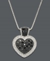 A heart pendant with an extra pop of color. Features a sterling silver setting and chain with a black diamond center and bale (3/8 ct. t.w.) surrounded by white diamond edges (1/8 ct. t.w.) Approximate length: 18 inches. Approximate drop: 3/4 inch.