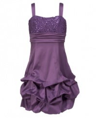 Dance the night away. Sequins and a pickup skirt on this Ruby Rox dress will get her in the mood to move on the floor.