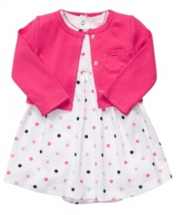 Start her day off with proper fun in this darling polka-dot dress and cardigan set from Carter's.