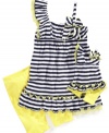 She can wrap herself and her favorite toy up in the sweet stripes and sunny yellow of this dress and leggings set from Sweet Heart Rose, the ideal summer style.