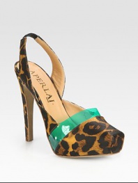 Shimmering satin slingback design in a lavish leopard print with a contrast PVC strap. Self-covered heel, 4½ (115mm)Covered platform, 1 (25mm)Compares to a 3½ heel (90mm)Satin and PVC upperLeather lining and solePadded insoleMade in ItalyOUR FIT MODEL RECOMMENDS ordering one half size up as this style runs small. 
