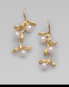 From the Olive Collection. Delicate boughs of 18k gold, sprinkled with white Akoya pearl olives. 7mm white round cultured pearls Quality: A+ 18k yellow gold Ear wire Imported