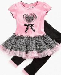 Dancing queen. Start her jump & jiving skills early with this fun, frilly tutu-dress and legging set from Sweet Heart Rose.