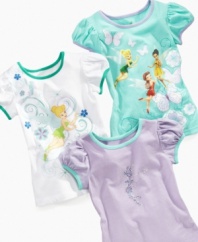 Fairy dust. She'll look pretty as a princess in this glittery top from Disney, starring her favorite cartoon fairy.