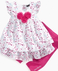 Teach her early that fashion is all about fun with this darling polka-dot dress and legging set from Calvin Klein Jeans.